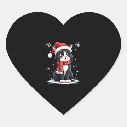Christmas Tuxedo Cat Santa Scarf Ugly Xmas Women G Herz-Aufkleber (Vorderseite)
