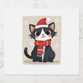 Christmas Tuxedo Cat Santa Scarf Ugly Xmas Women G Schaumweinetikett (Einzelnes Label)