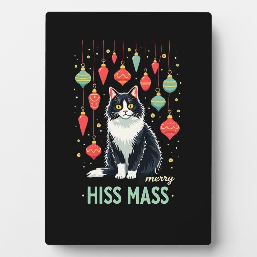 Christmas Tuxedo Cat with Holiday Decorations Merr Fotoplatte (Vorderseite)