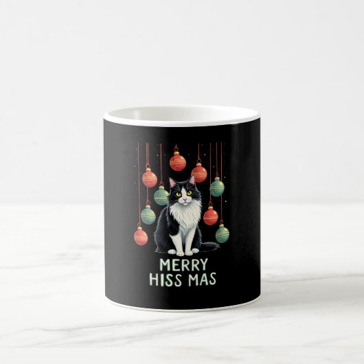 Christmas Tuxedo Cat with Holiday Decorations Merr Kaffeetasse (Mittel)