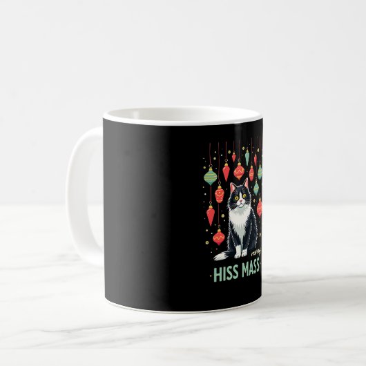 Christmas Tuxedo Cat with Holiday Decorations Merr Kaffeetasse (Vorderseite Links)