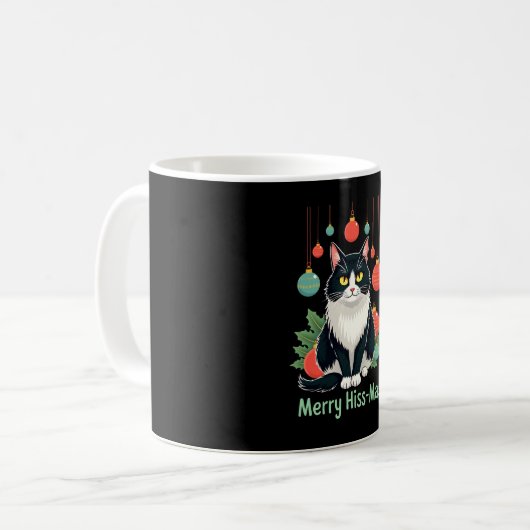 Christmas Tuxedo Cat with Holiday Decorations Merr Kaffeetasse (Vorderseite Links)