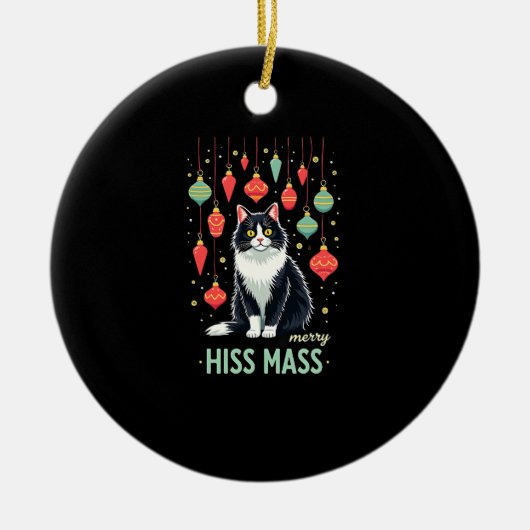 Christmas Tuxedo Cat with Holiday Decorations Merr Keramik Ornament (Vorne)