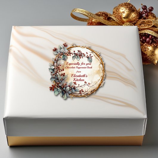 Christmas Twig Wreath Red Berries Blätter Quadratischer Aufkleber