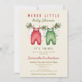 Christmas Twins Clothes Merry little baby shower Einladung (Vorderseite)