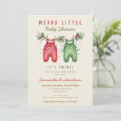 Christmas Twins Clothes Merry little baby shower Einladung (Stehend Vorderseite)