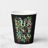 CHRISTMAS Typografie Berries Greenerity Black Pappbecher (Vorderseite)