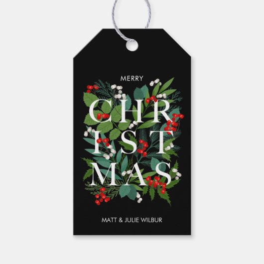 CHRISTMAS Typografie Grüne Berries Holiday Geschenkanhänger (Vorderseite)