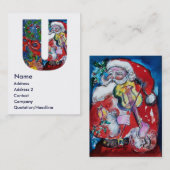 CHRISTMAS U BRIEF / SANTA MIT VIOLIN MONOGRAM VISITENKARTE (Vorne/Hinten)