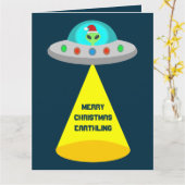 Christmas UFO Ho Alien Flying Saucer Custom Karte (Gelbe Blume)