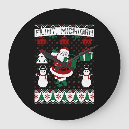 Christmas Ugly Sweater Flint Michigan Große Wanduhr (Vorderseite)