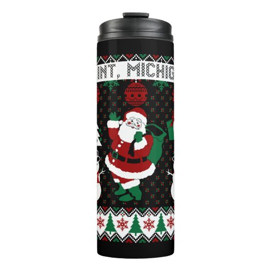 Christmas Ugly Sweater Flint Michigan Thermosbecher (Vorderseite)
