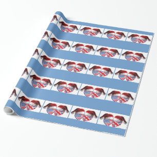 Christmas UK USA Patriotic Hearts Geschenkpapier