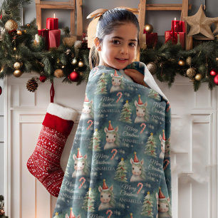 Christmas Unicorn Candy Cane Custom Fleecedecke