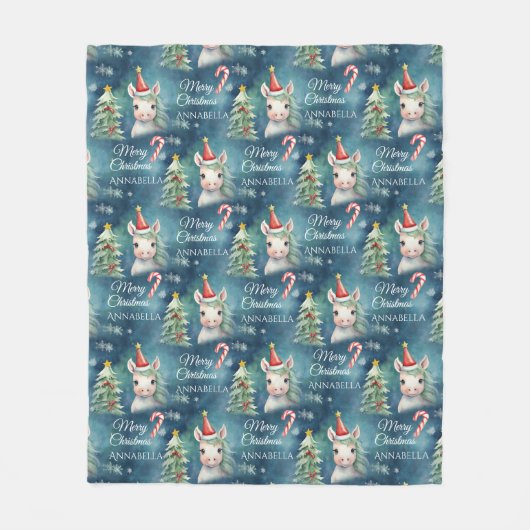 Christmas Unicorn Candy Cane Custom Fleecedecke (Vorderseite)