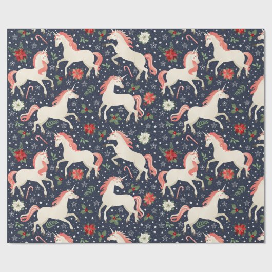 Christmas Unicorn Candy Canes & Snow Geschenkpapier (Flach)