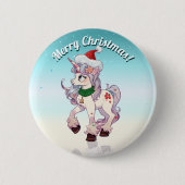 Christmas Unicorn Cartoon Button (Vorderseite)