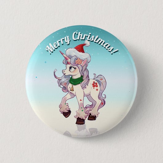 Christmas Unicorn Cartoon Button (Vorderseite)