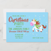 Christmas Unicorn Cartoon Einladung (Vorderseite)