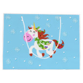 Christmas Unicorn Cartoon Große Geschenktüte (Rückseite)