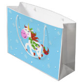 Christmas Unicorn Cartoon Große Geschenktüte (Rückseite Schrägansicht)