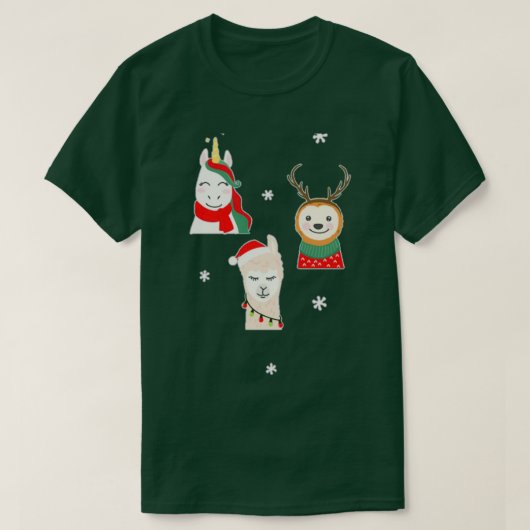Christmas Unicorn Deer Lama T-Shirt (Design vorne)