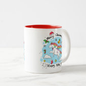 Christmas Unicorn Doodle Red Zweifarbige Tasse (VorderseiteRechts)