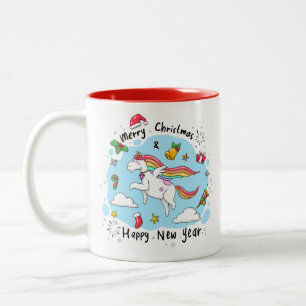 Christmas Unicorn Doodle Red Zweifarbige Tasse