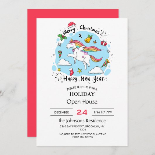 Christmas Unicorn Einladung (Vorne/Hinten)