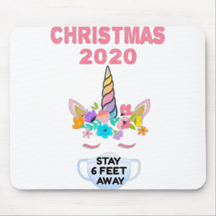 Christmas Unicorn Face Mask Bleibe 6 Feet Quaranti Mousepad