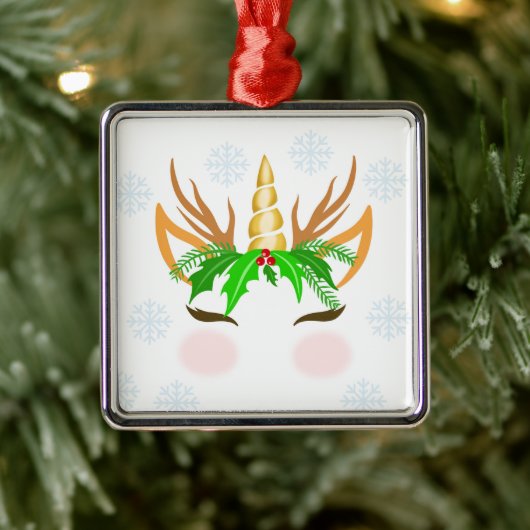 Christmas Unicorn Face Ornament Aus Metall (Baum)
