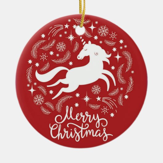 Christmas Unicorn Keramik Ornament (Vorne)