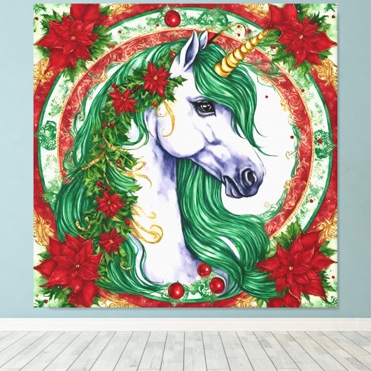 Christmas Unicorn Leinwanddruck (Insitu (Holzboden))