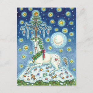 CHRISTMAS UNICORN, MAGIC HORN BAUM, FANTASY PORSE POSTKARTE
