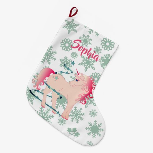 Christmas Unicorn Niedlich Großer Weihnachtsstrumpf (Vorderansicht (hängend))