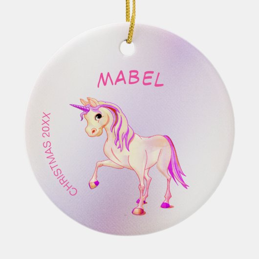 Christmas Unicorn Pink Glitzer Girly Keramik Ornament (Vorne)