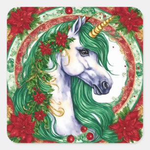 Christmas Unicorn Quadratischer Aufkleber