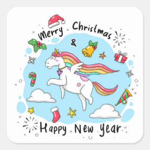 Christmas Unicorn Quadratischer Aufkleber