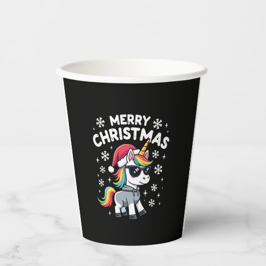 Christmas Unicorn Santa Hat T-Shirt (1) Pappbecher (Vorderseite)