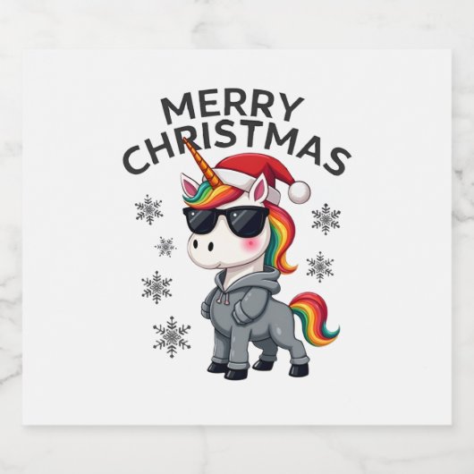 Christmas Unicorn Santa Hat T-Shirt (1) Schaumweinetikett (Einzelnes Label)