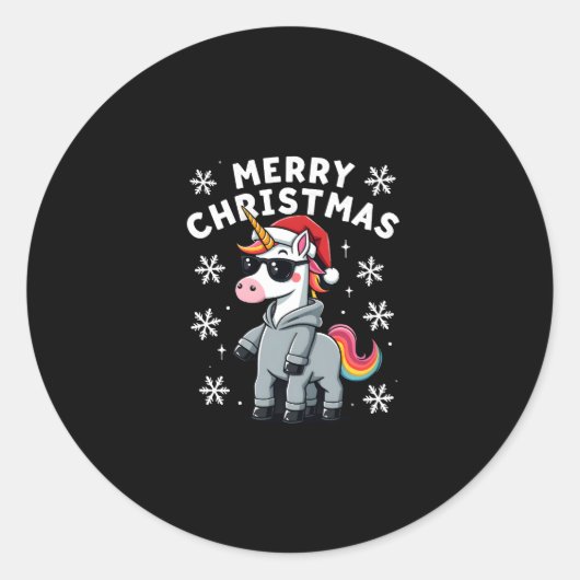Christmas Unicorn Santa Hat T-Shirt (2) Runder Aufkleber (Vorderseite)