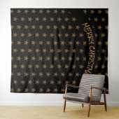Christmas | Urlaub | Gold Stars | Schwarzer Hinter Wandteppich (Beispiel (Horizontal))