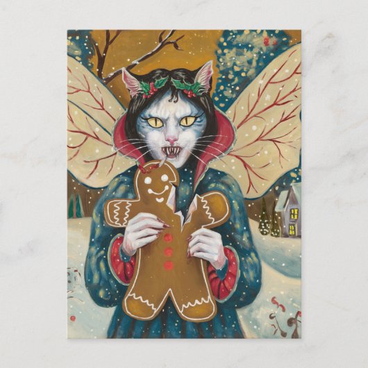 Christmas Vampire Kitty Gingerbread Mann Cookie Postkarte (Vorderseite)