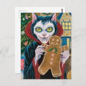 Christmas Vampire Kitty mit Gingerbread Mann Postkarte (Vorne/Hinten)