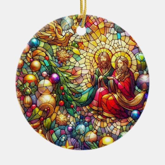 CHRISTMAS ~ verkettetes Glas Mary Joseph ~ Keramik Ornament (Vorne)