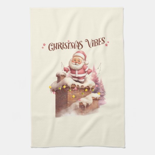 Christmas Vibes Pink Santa Geschirrtuch (Vertikal)