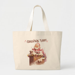 Christmas Vibes Pink Santa Jumbo Stoffbeutel