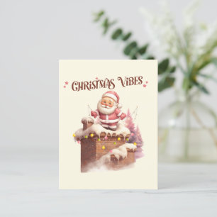 Christmas Vibes Pink Santa Postkarte