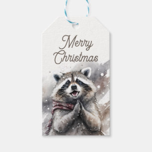Christmas Vibes Watercolor Raccoon - Geschenkanhänger
