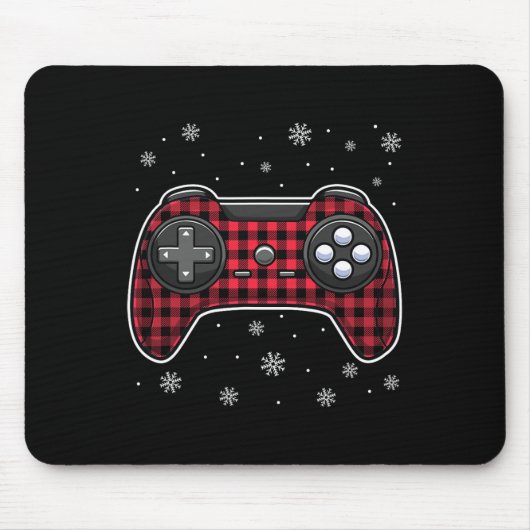 Christmas Video Game Controller Red Kariert Gamer Mousepad (Vorne)